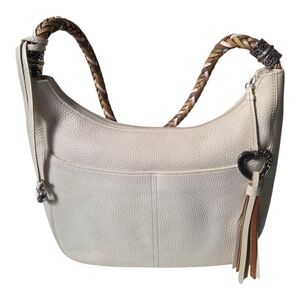 Brighton Barbados Cream Pebble Hobo Bag Zip Top Braided Handle Bag Charms